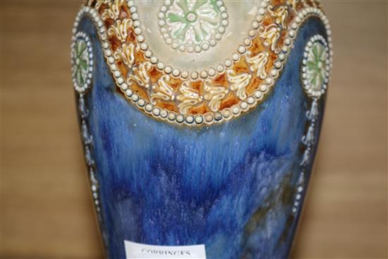 Pair of Royal Doulton stoneware vases H.28.5